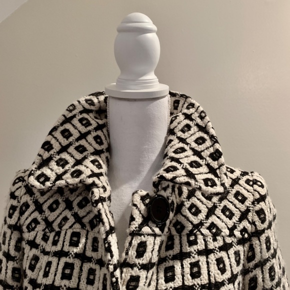 Milly New York Vintage Black and White Check Wool Woman's Coat, 2000 Collection - Picture 3 of 16